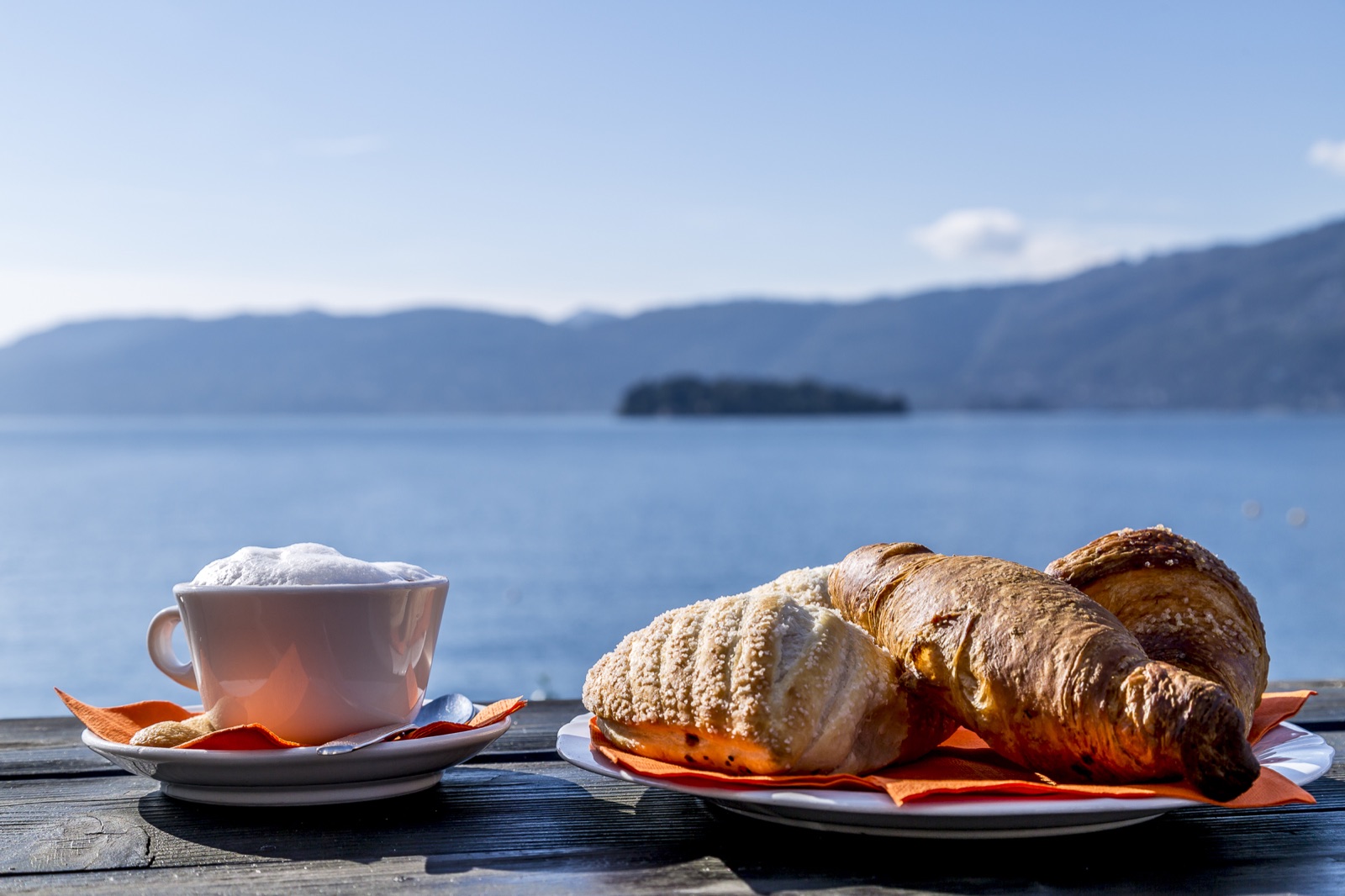 Coffee and Italian pastries overlooking Lake Maggiore