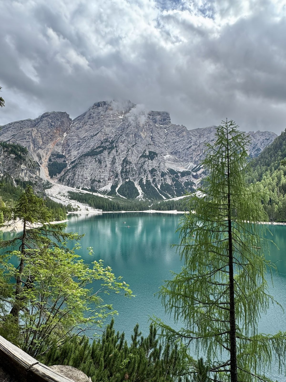 The turquoise waters of Lago di Braies, Italy
