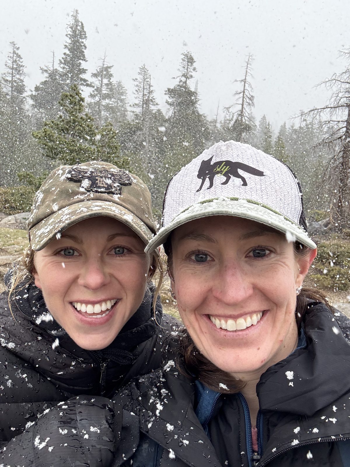 Amy and Megan hiking at Wrights Lake, California